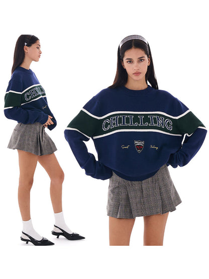 Varsity Knit Pullover Sweater