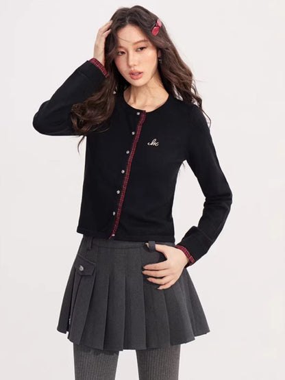 Lace-Trim Patchwork Knit Crewneck