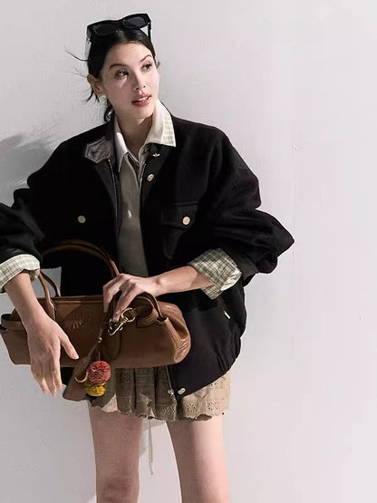 Wool-Blend Oversized Short Jacket