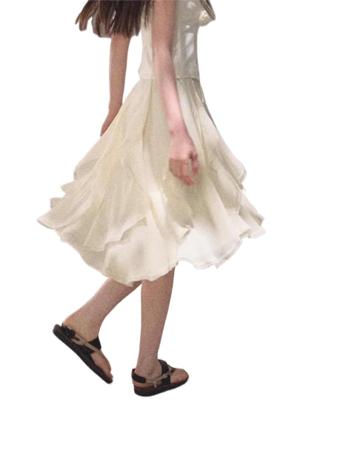 Asymmetric Ruffle Lace-Trim A-Line Midi Skirt