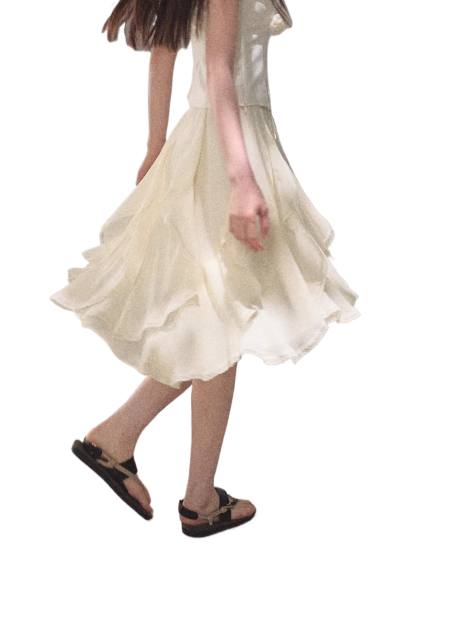 Asymmetric Ruffle Lace-Trim A-Line Midi Skirt