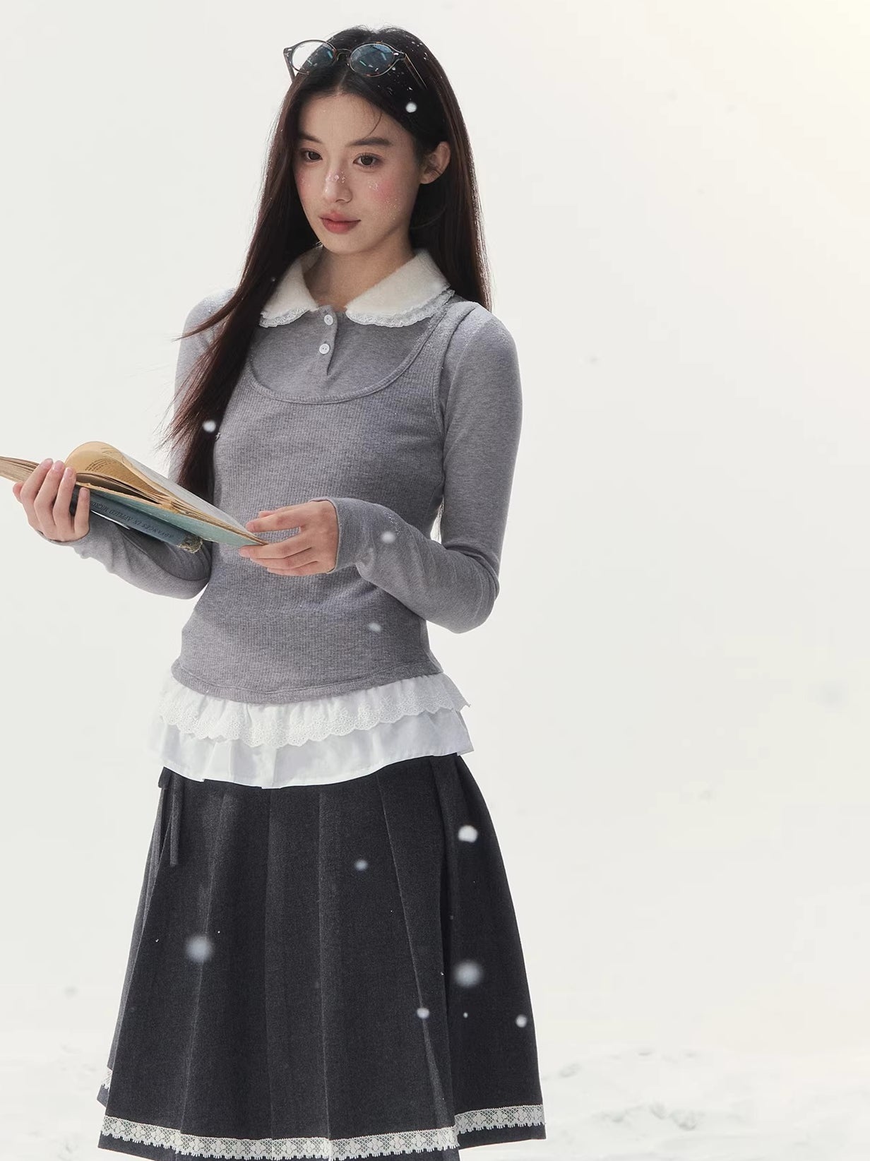 Faux Layered Knit Long Sleeve T-Shirt