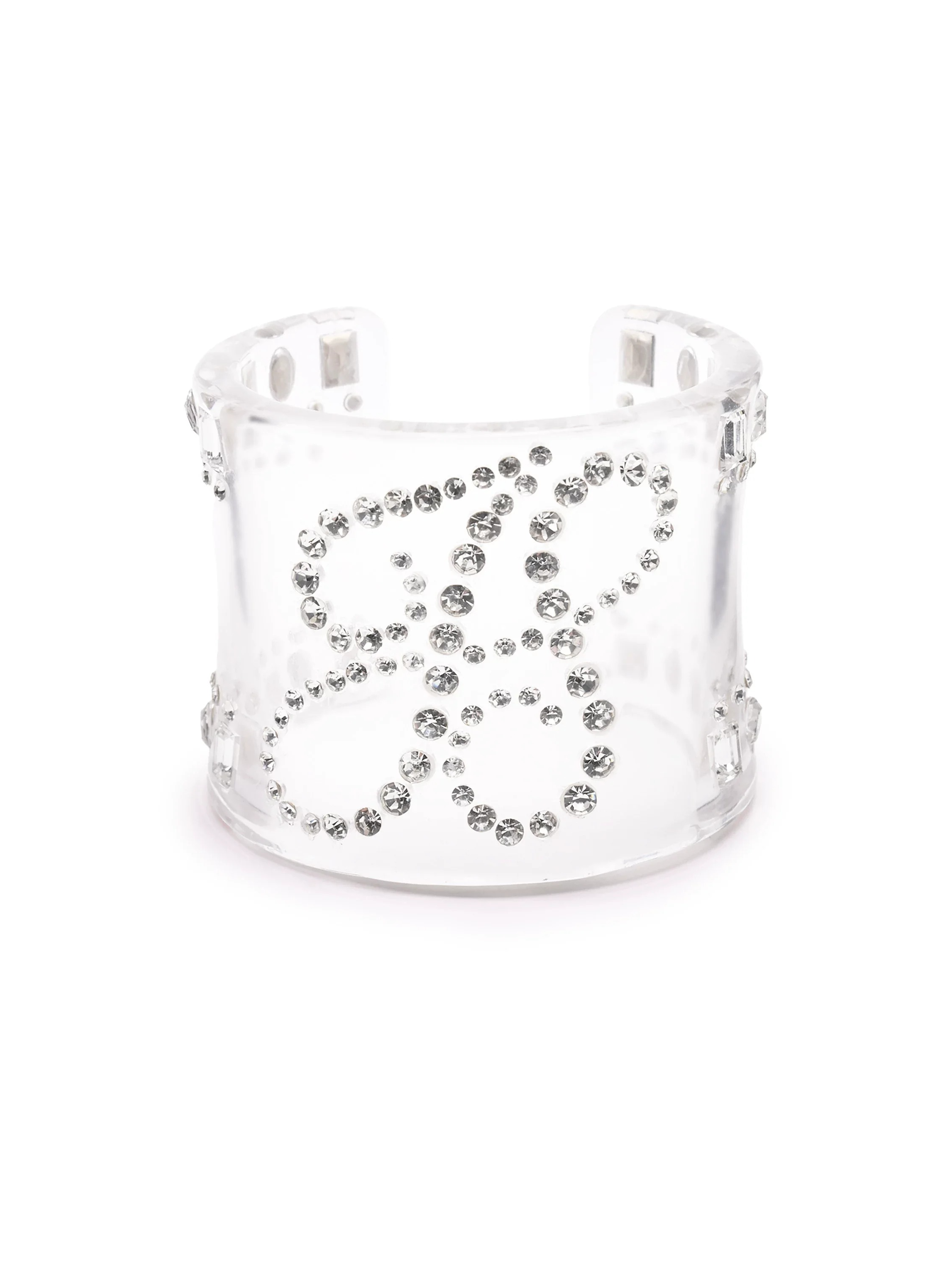 Crystal-Embellished Transparent Resin Cuff Bracelet