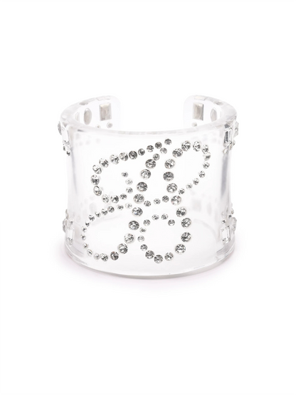 Crystal-Embellished Transparent Resin Cuff Bracelet