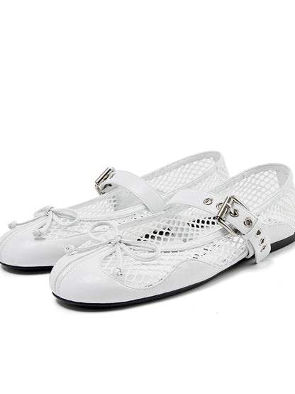 Fishing Net Woven Flat Mary Jane Shoes