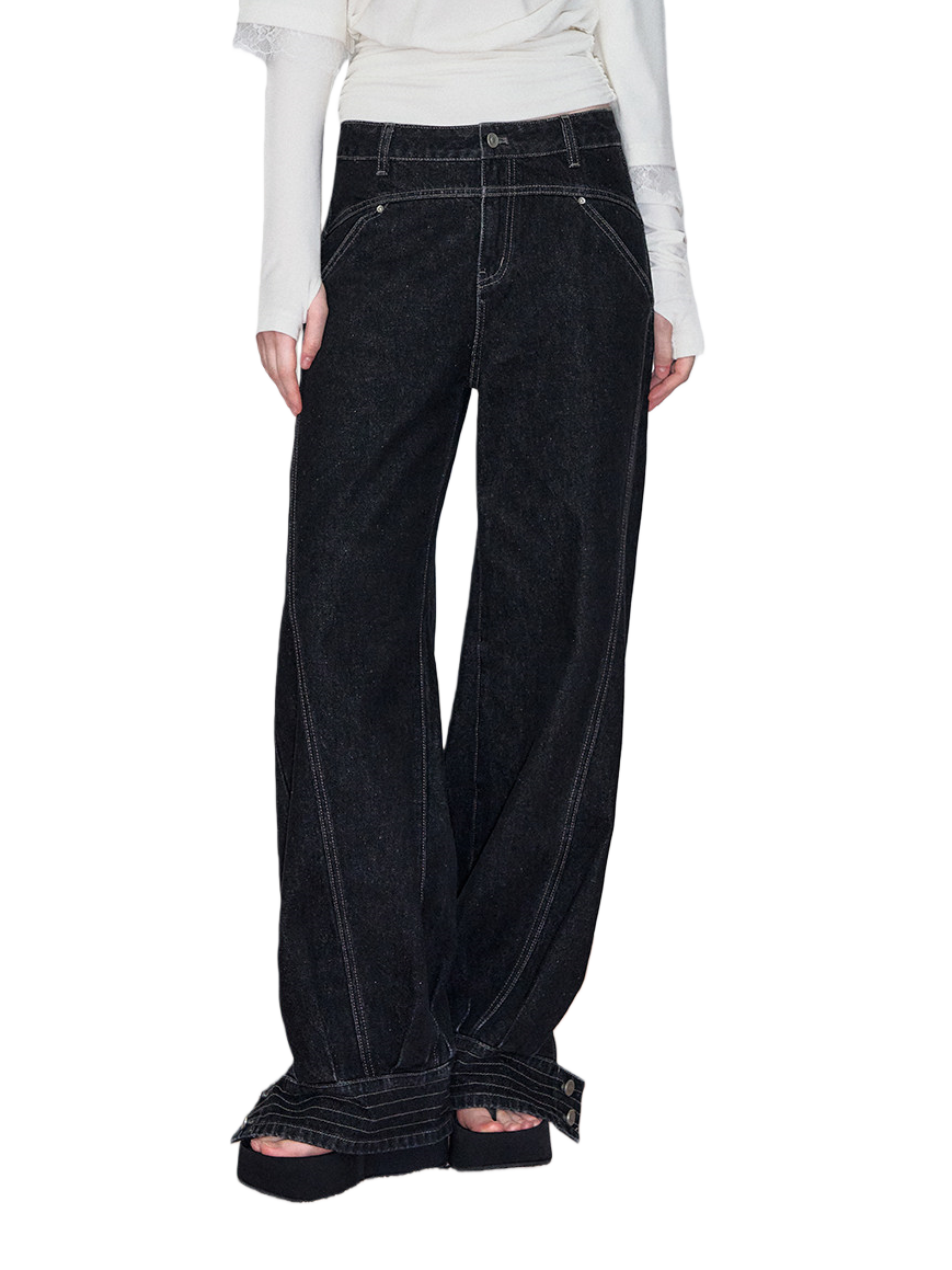 Deconstructed Patchwork Straight-Leg Denim Jeans