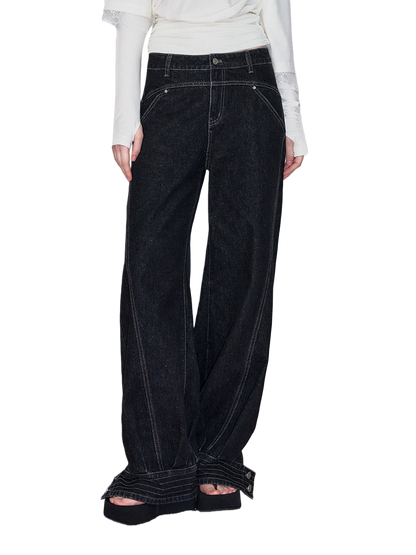 Deconstructed Patchwork Straight-Leg Denim Jeans