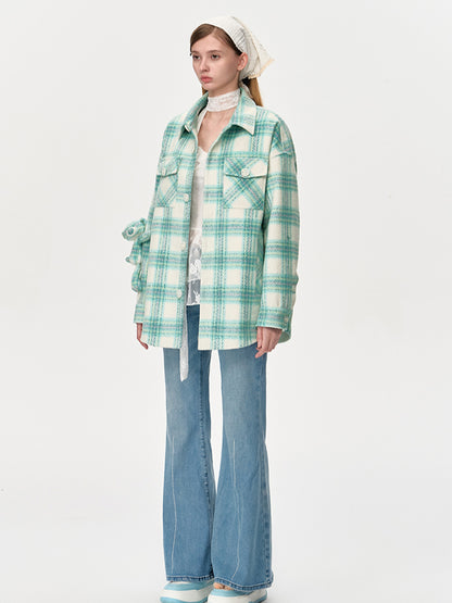 Bear Woven Plaid Coat