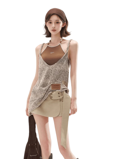 Halter Cami &amp; Textured Sheer Cover-Up Set