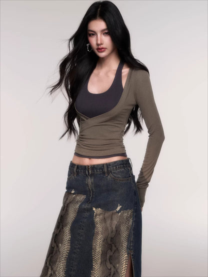 Layered Long-Sleeve Slim-Fit T-Shirt Set