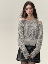 Grey & Brown Round-neck Distressed Vintage Sweater - CHINASQUAD