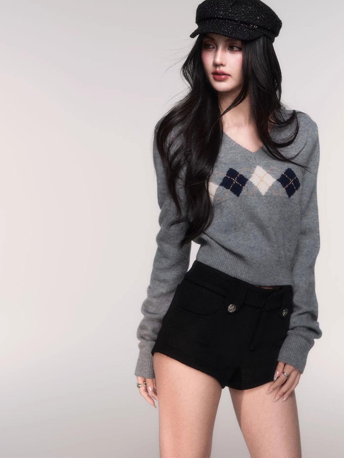 V-Neck Wool-Blend Knit Pullover