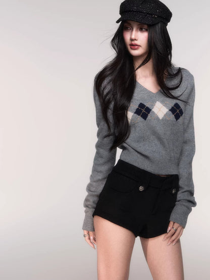 V-Neck Wool-Blend Knit Pullover