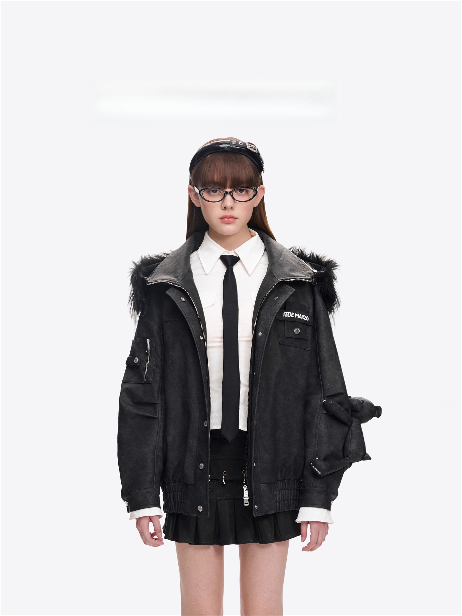 Detachable Fur Collar PU Padded Jacket