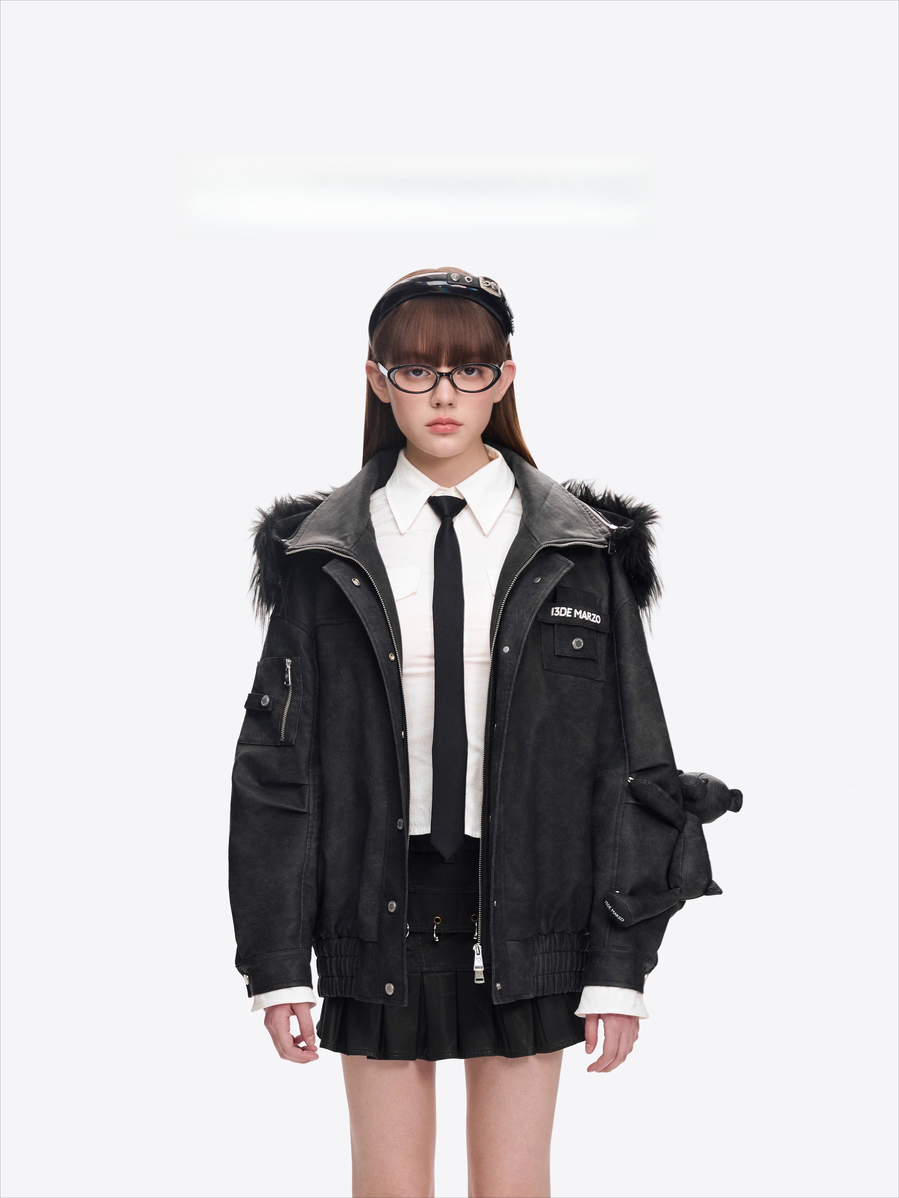 Detachable Fur Collar PU Padded Jacket