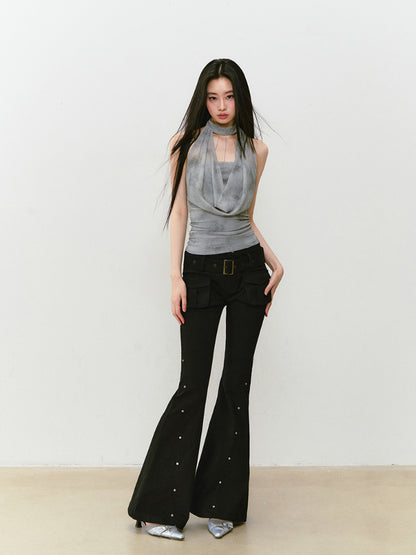 Rose Rivet Flared Cargo Pants - CHINASQUAD
