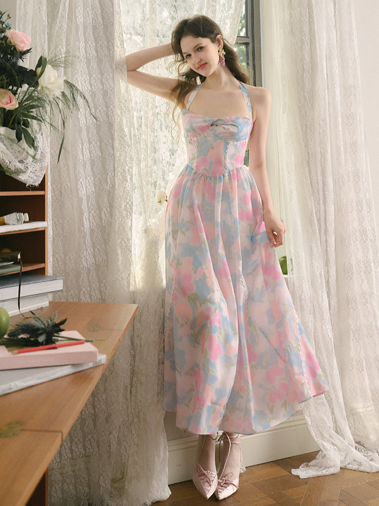 Floral Halterneck French Dress