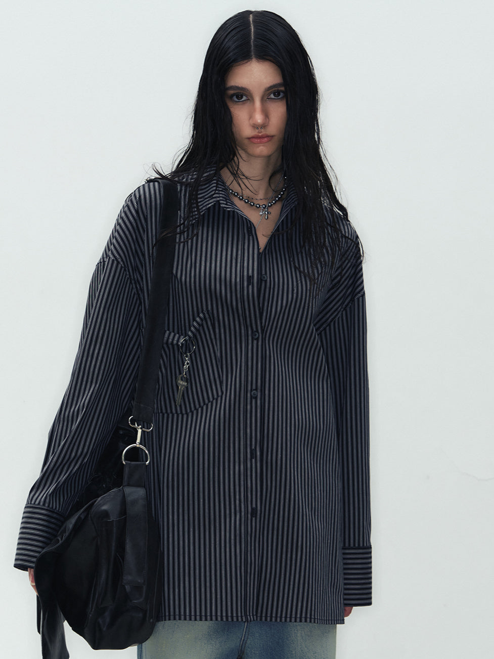 Black Oversize Striped Shirt