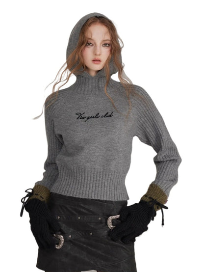 High-Neck Hoodie Knit Sweater