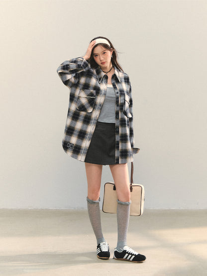 Pearl-Trimmed Polo-Neck Checkered Shirt - CHINASQUAD