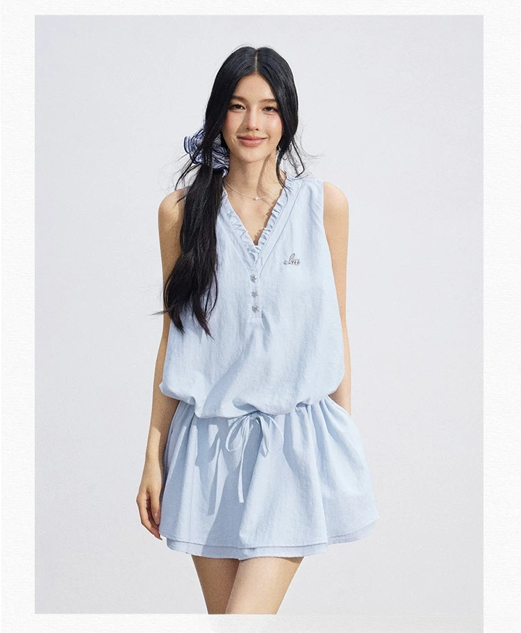 Ruffle Tie Waist Sleeveless Mini Dress