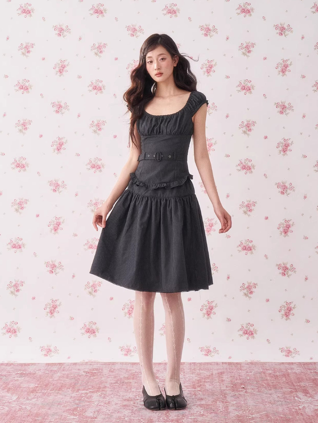 Vintage Floral Waist-Cinching Two-Piece Skirt Set