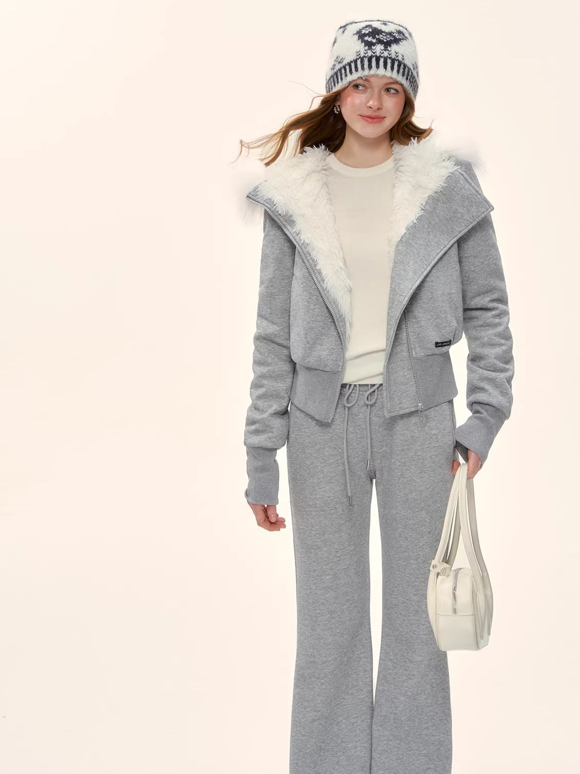 Vintage Hooded Sweatshirt &amp; Flared Sweatpants Set