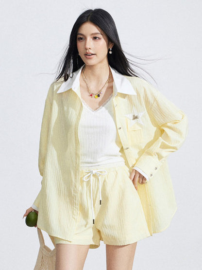 Layered Shirt and Shorts Two-Piece Set