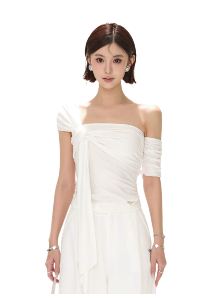 Minimalist Draped One-Shoulder Knit Top