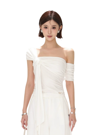 Minimalist Draped One-Shoulder Knit Top