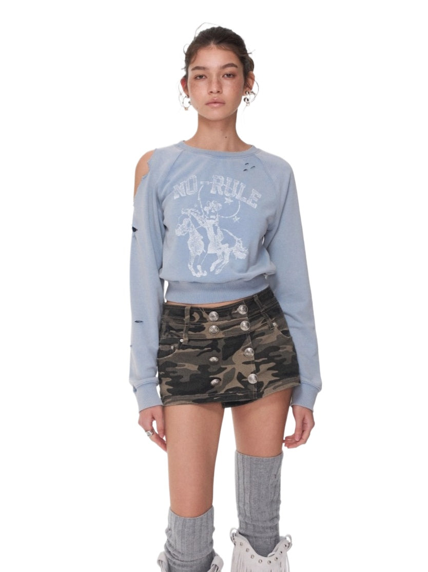 Washed Camo Double-Breasted Canvas Skort