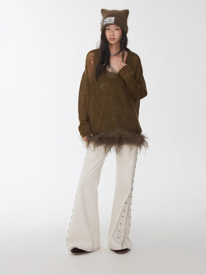 Cutout V-Neck Oversized Sweater