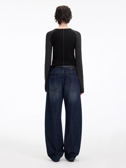 Washed Panel-Detail Curved Denim Pants