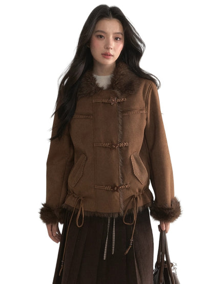 Oak Brown Suede Embroidered Shearling Jacket