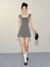 Grey Bow Tie U-neck Cinched Waist Dress - CHINASQUAD