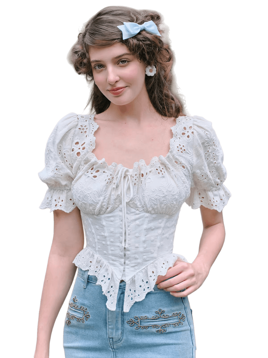 Vintage Cutout Embroidered White Corset Shirt