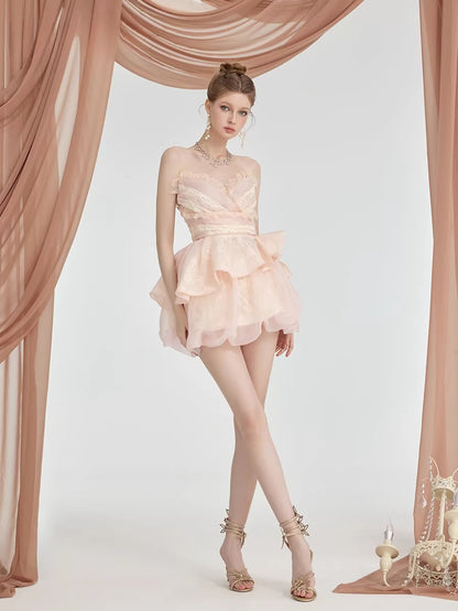 Puff Skirt &amp; V-Neck Bandeau Two-Piece Set