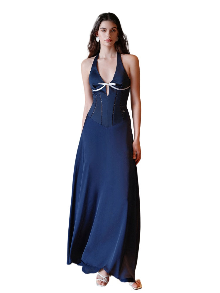 French V-Neck Halter Midi Dress