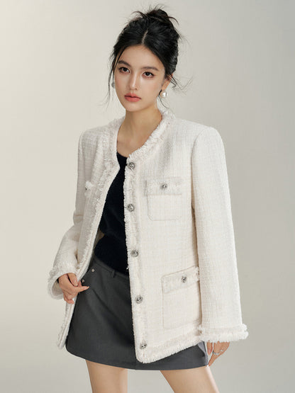 Chanel-Style Wool Outer Layer Down Jacket