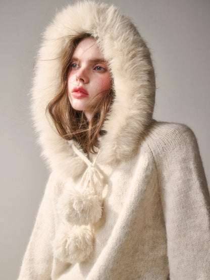 Soft Grace Wool-Blend Knitted Cape Dress