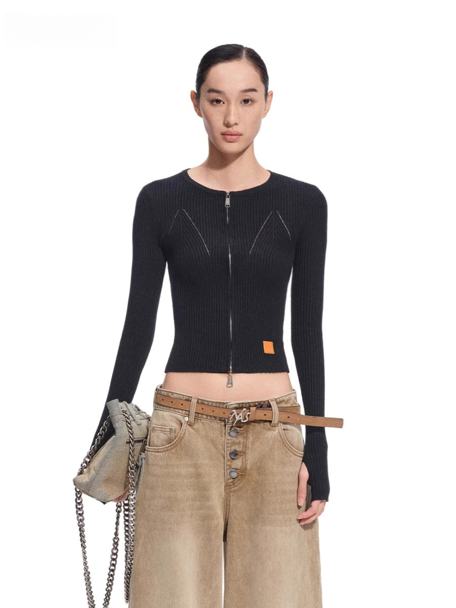 Batwing Knit Zip-Up Cardigan