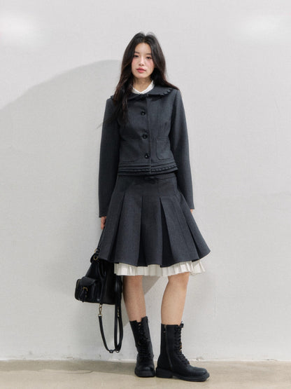 Preppy Style Lapel Suit Jacket &amp; Skirt Set