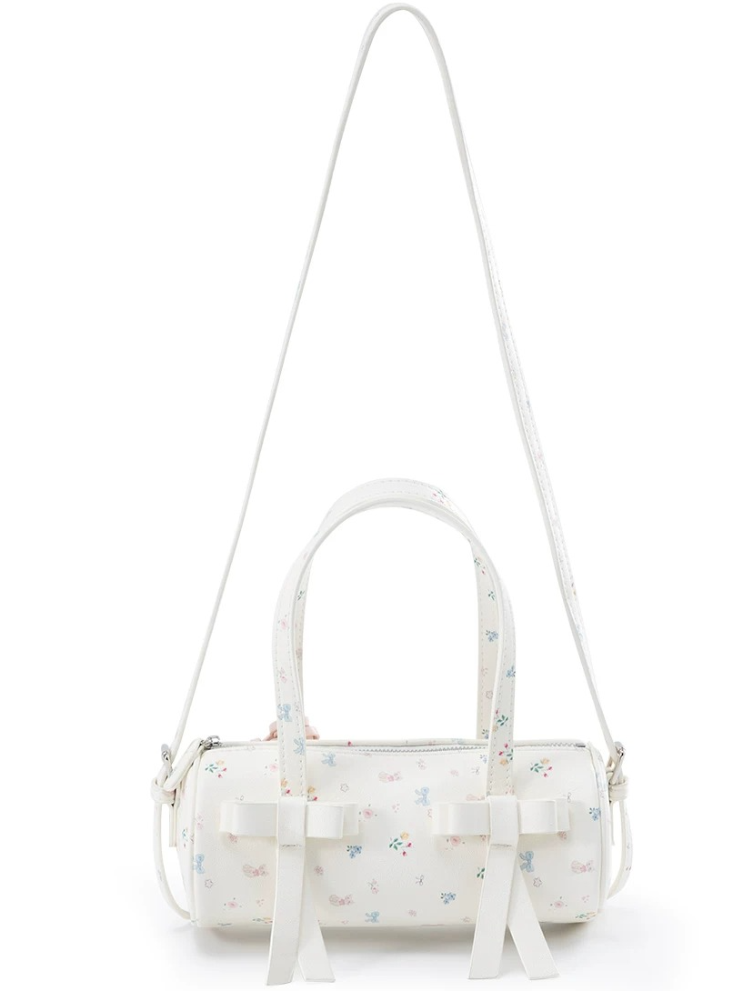 Bow-Accent Polka Dot &amp; Floral Barrel Bag