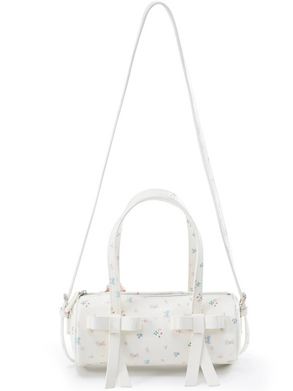 Bow-Accent Polka Dot &amp; Floral Barrel Bag