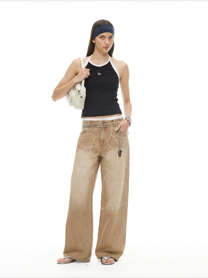 Beverly Washed Wide-Leg Denim Trousers