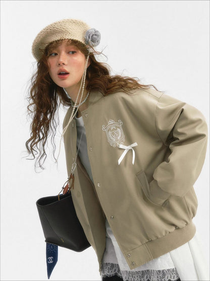 Bow Knot Badge Baseball Jacket