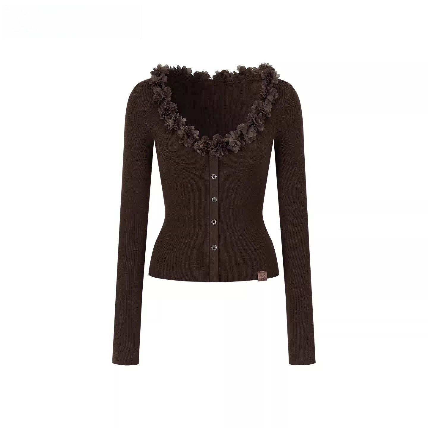 V-Neck Lace-Trim Fitted Knit Cardigan