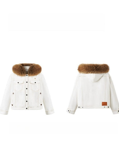 Polar Cotton Eco Fox Fur Collar Denim Jacket