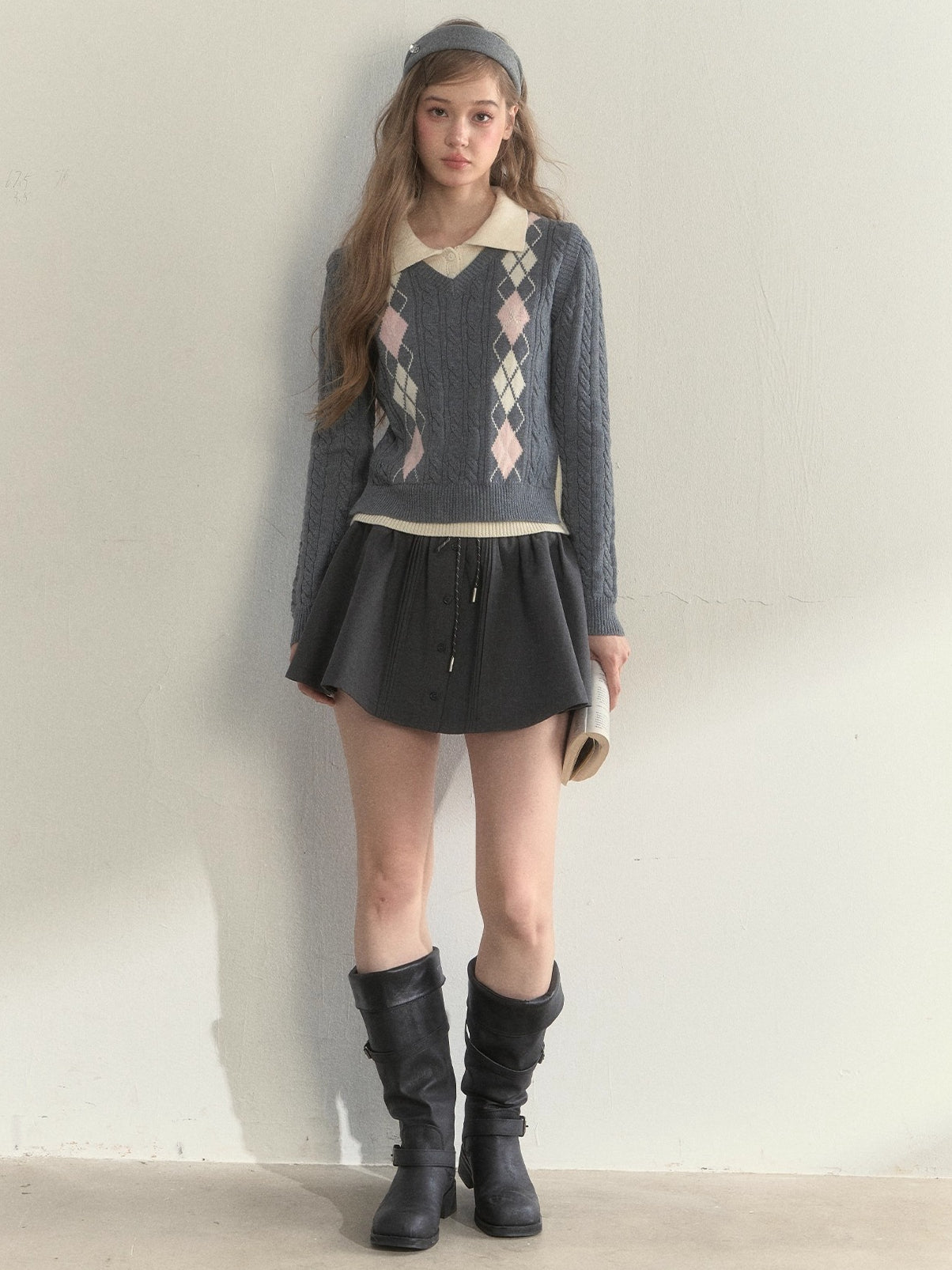 Vintage Argyle Cable Knit Layered Sweater