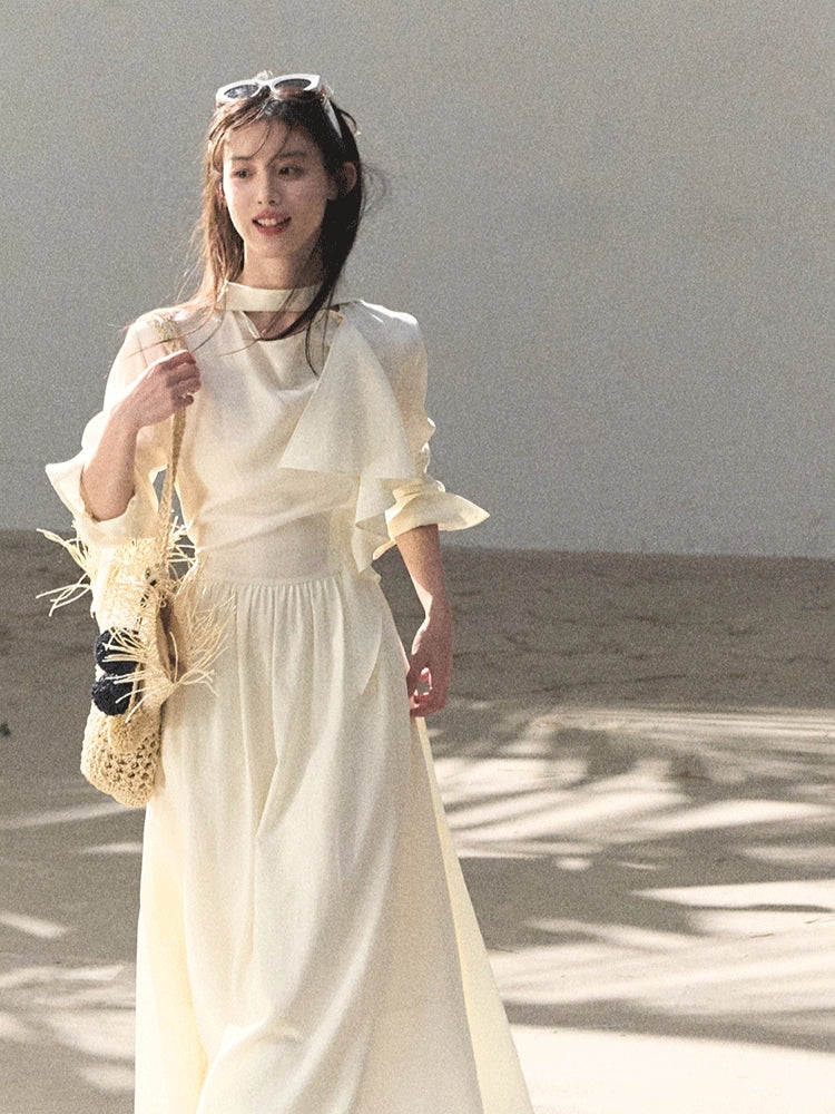 Ribbon Waist-Cinched Maxi Dress